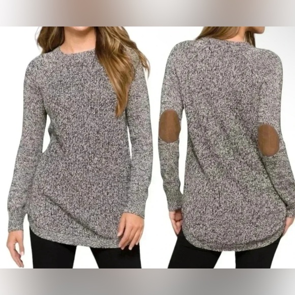 RD Style Sweaters - RD Style Black & White Knit Sweater with Elbow Patches